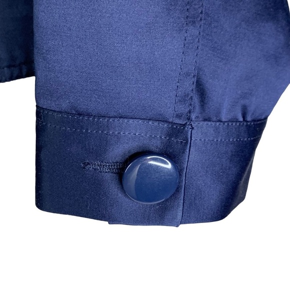 Forever 21 Navy Blue Satin Crop Jacket Polka Dot Lined Jumbo Button Machine Wash - Picture 6 of 9